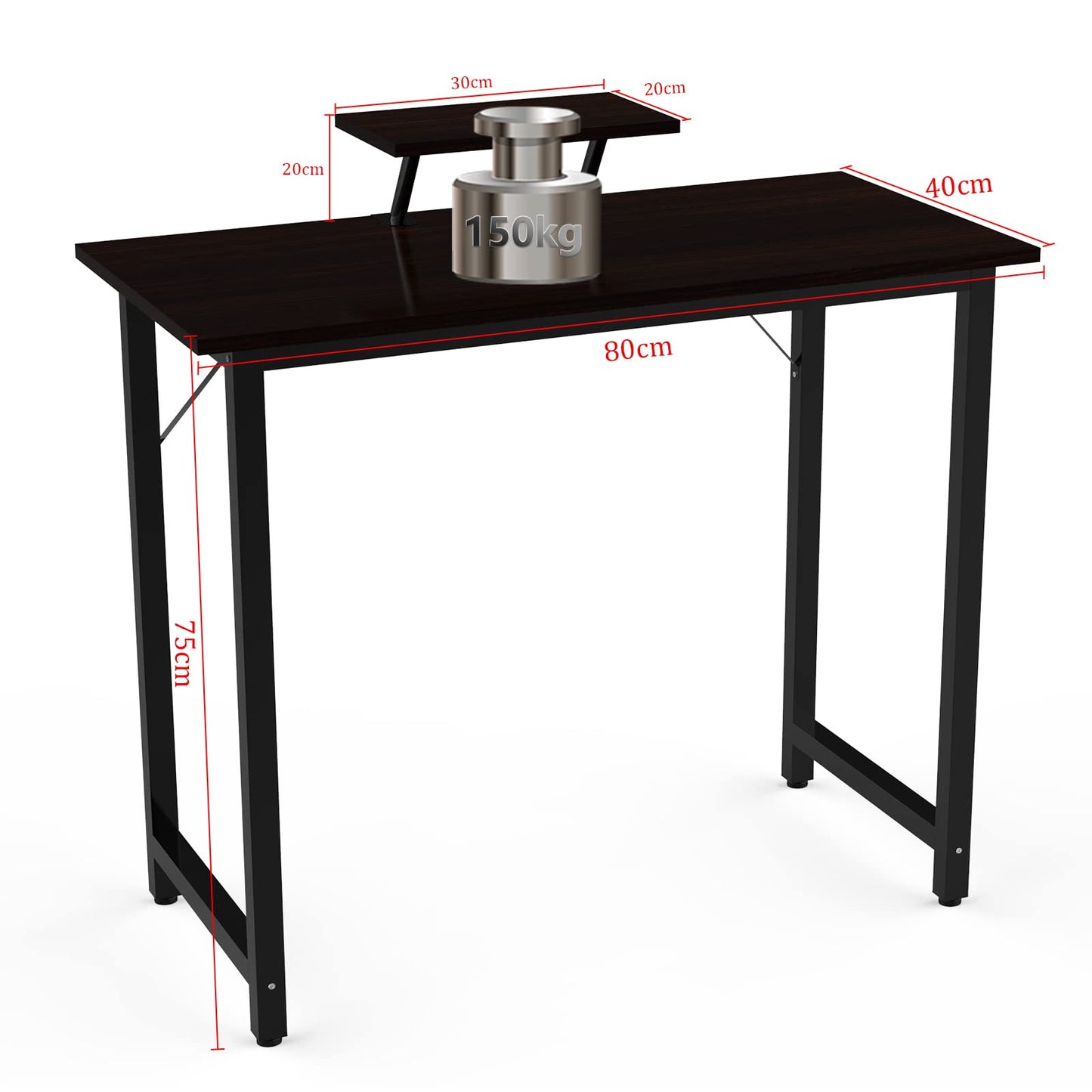 Lvhecforhm Escritorio Ordenador con Bandeja para Monitor, 80x40x75cm Mesa de trabajo apta para el Hogar, Oficinas, Salón - Negro