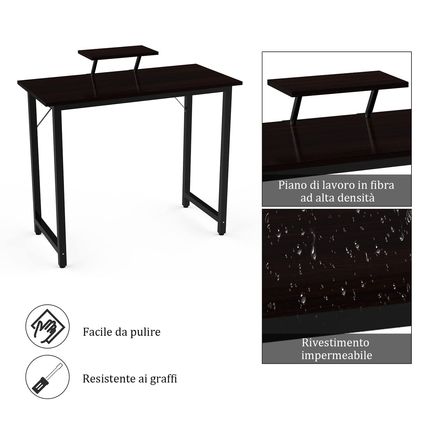 Lvhecforhm Escritorio Ordenador con Bandeja para Monitor, 80x40x75cm Mesa de trabajo apta para el Hogar, Oficinas, Salón - Negro