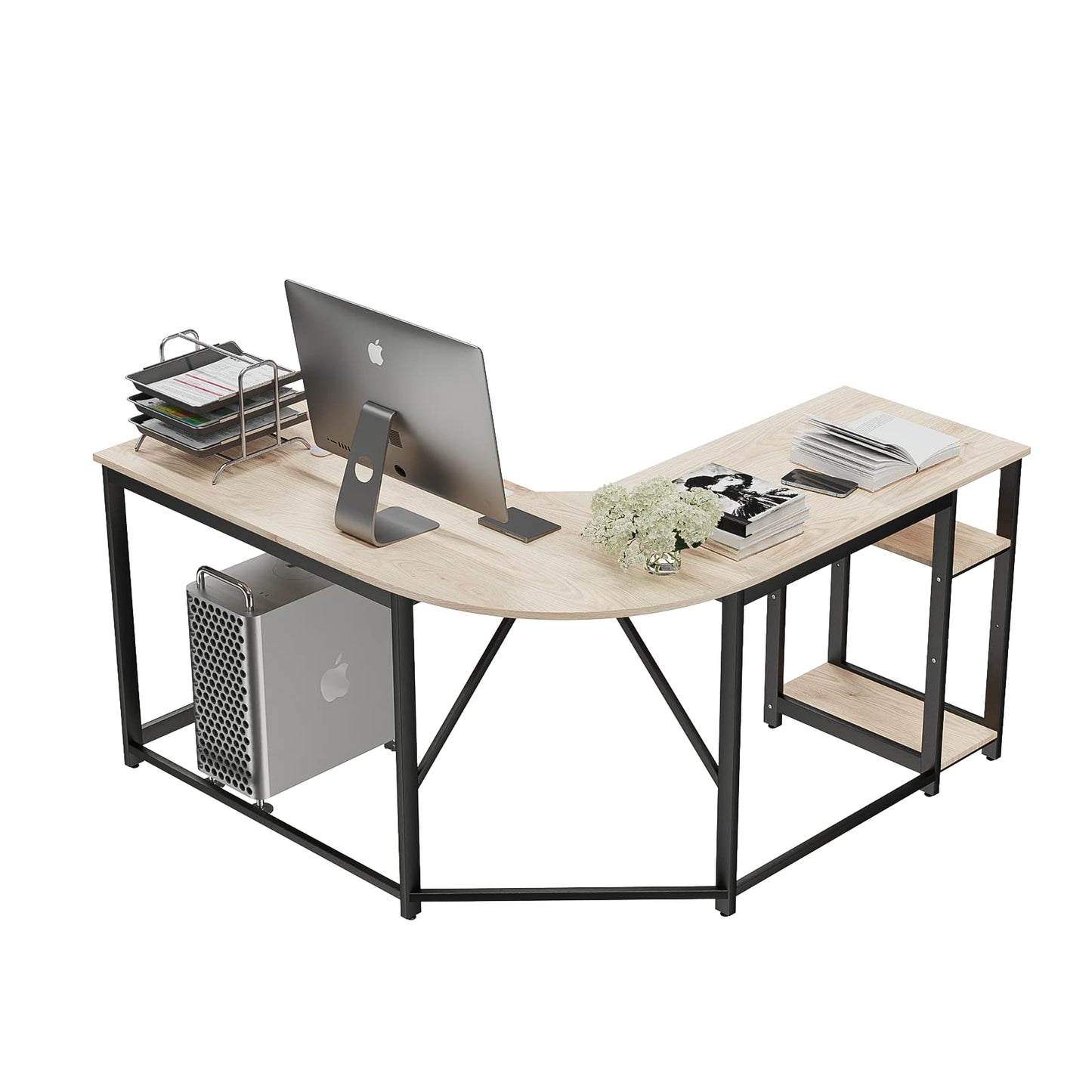 Himimi Escritorio de Ordenador (138X138X75cm), Gran Escritorio de Oficina en Forma de L, Mesa de Juegos para PC, Escritorio esquinero con 2 estantes