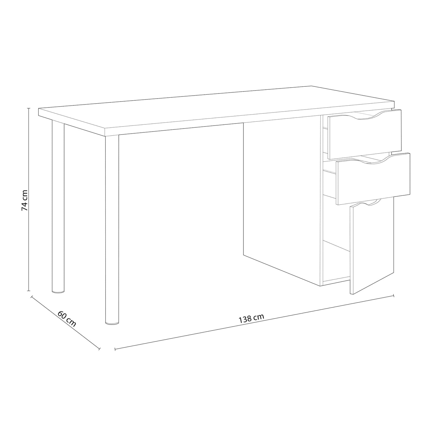 Habitdesign Mesa Ordenador Reversible con 2 Cajones y 1 Puerta, Mesa Despacho, Escritorio, Modelo Athena, Acabado en Color Blanco Artik, Medidas: 138 cm (Ancho) x 60 cm (Fondo) x 74 cm (Alto)