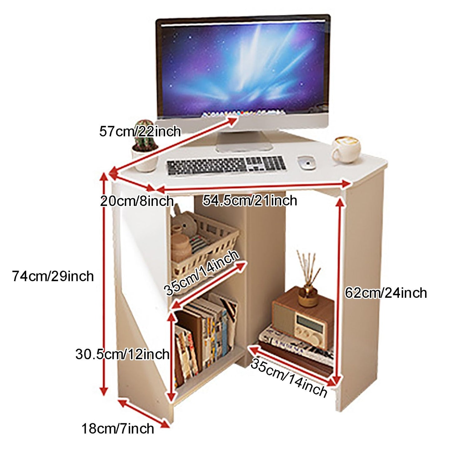 GHHDPDMJ Escritorio de Esquina para Espacios pequeños, Escritorio de computadora Triangular, Escritorio de Esquina con estantes y Soporte para CPU, tocador para Oficina en casa, Lugar de Trabajo (57