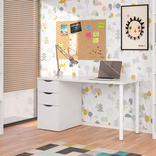 Habitdesign Mesa Ordenador Reversible con 2 Cajones y 1 Puerta, Mesa Despacho, Escritorio, Modelo Athena, Acabado en Color Blanco Artik, Medidas: 138 cm (Ancho) x 60 cm (Fondo) x 74 cm (Alto)