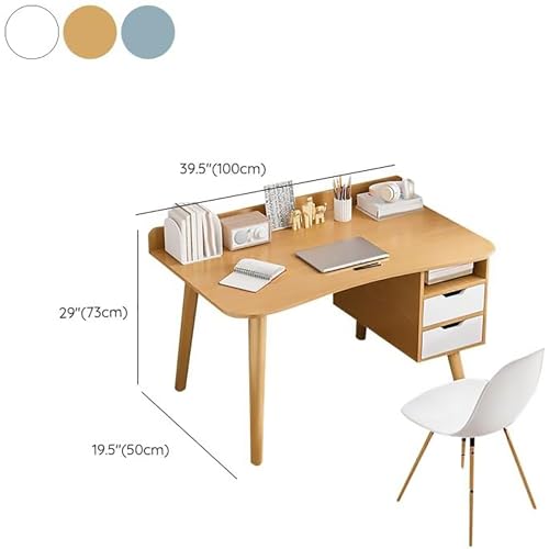 GAOAZHEN Escritorio Moderno para Oficina en casa con cajones, Mesa de Madera Multiusos para Trabajar, estudiar, Escribir, Montaje Sencillo (100 cm de Largo x 49 cm de Ancho x 73 cm de Alto, Blanco)