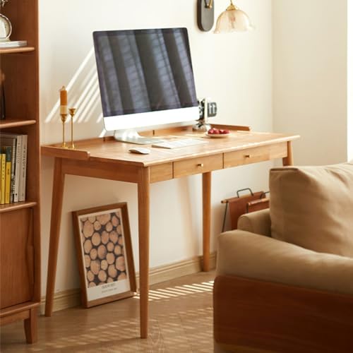Genérico Escritorio Moderno de Mediados de Siglo de 100 cm con 2 cajones de Almacenamiento, Elegante Escritorio de Madera para Ordenador portátil, Oficina en casa, Estudio, Trabajo y Aprendizaje.