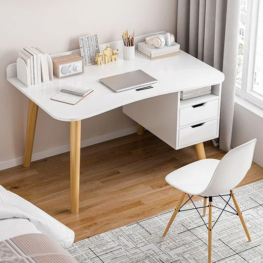 GAOAZHEN Escritorio Moderno para Oficina en casa con cajones, Mesa de Madera Multiusos para Trabajar, estudiar, Escribir, Montaje Sencillo (100 cm de Largo x 49 cm de Ancho x 73 cm de Alto, Blanco)