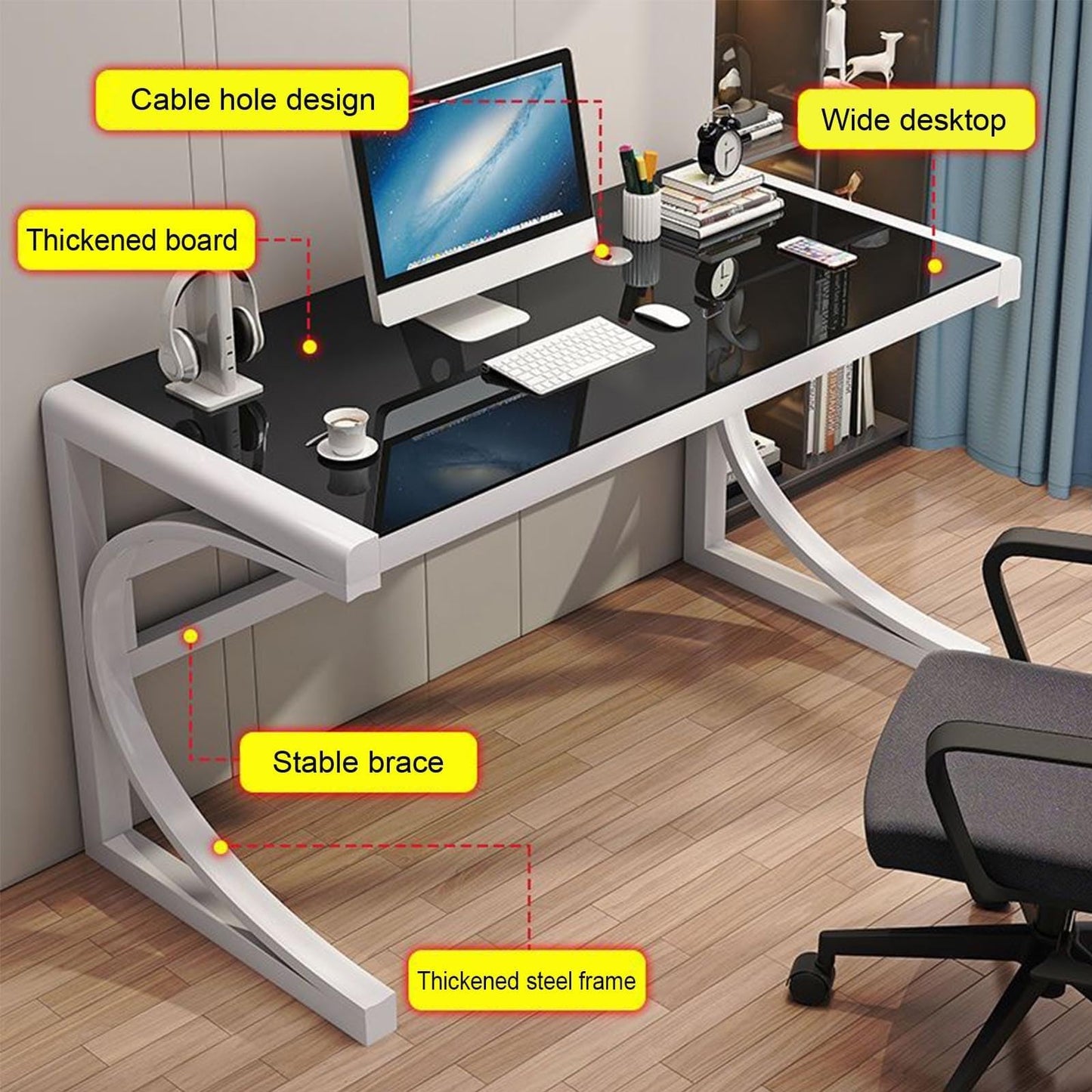 Escritorio De Computadora De Vidrio Templado, Escritorio Moderno Para Oficina En Casa Con Marco De Acero Al Carbono Y Cubierta De Vidrio, Escritorio De Estudio Y Escritura, Estación De Trabajo(E,120x6