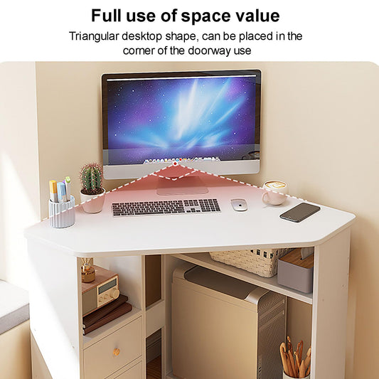 GHHDPDMJ Escritorio de Esquina para Espacios pequeños, Escritorio de computadora Triangular, Escritorio de Esquina con estantes y Soporte para CPU, tocador para Oficina en casa, Lugar de Trabajo (57