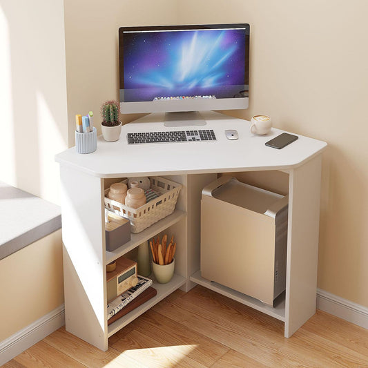 GHHDPDMJ Escritorio de Esquina para Espacios pequeños, Escritorio de computadora Triangular, Escritorio de Esquina con estantes y Soporte para CPU, tocador para Oficina en casa, Lugar de Trabajo (57