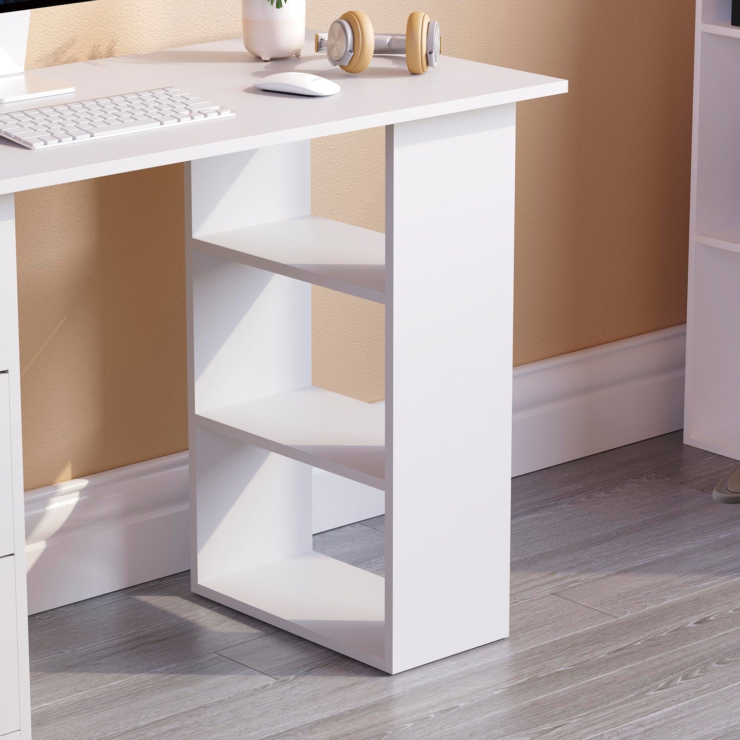 Vida Designs Mason - Escritorio para computadora con estantes y 3 cajones, Mesa de Juegos para PC o Laptop, estación de Trabajo de Estudio, Muebles Color Blanco