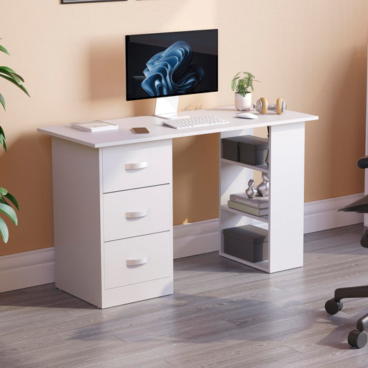 Vida Designs Mason - Escritorio para computadora con estantes y 3 cajones, Mesa de Juegos para PC o Laptop, estación de Trabajo de Estudio, Muebles Color Blanco